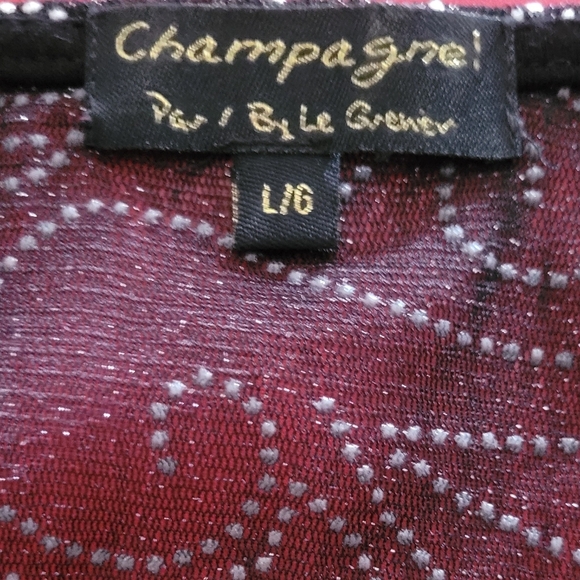 Champagne Black Sheer Silver Dot Patterned Short Sleeve Top L - Picture 2 of 7